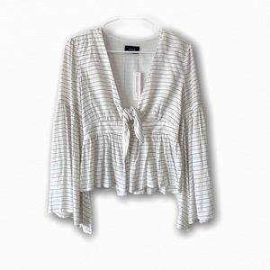VICI peplum long bell sleeve striped v-neck top - NWT